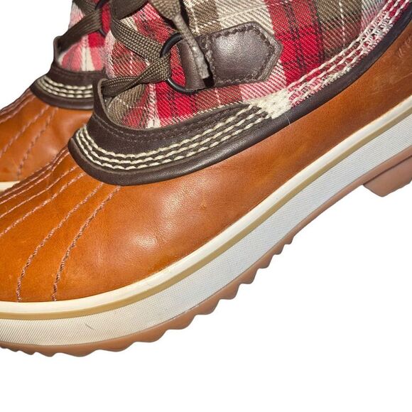 Sorel Tivoli Leather & Shearling Tan & Red Plaid Short Duck Boots - Size 6‎ - Picture 8 of 8
